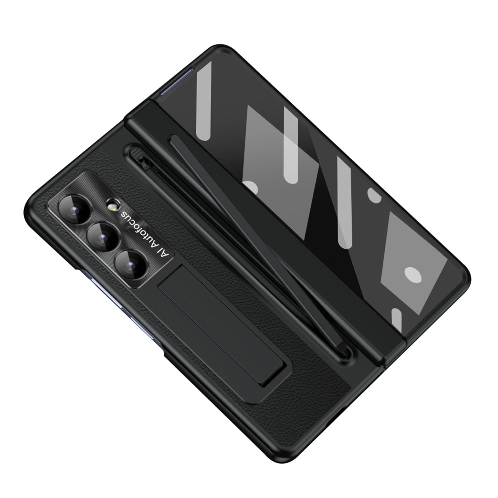 Funda para Samsung Galaxy Z Fold 8 Ultra con soporte de cuero y protección de bisagra en negro