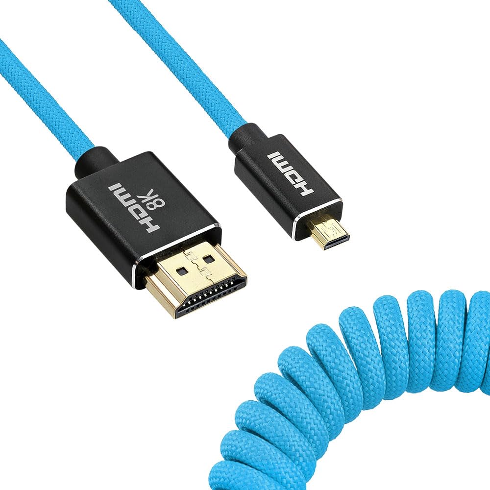 Uonecn Micro HDMI to HDMI Cable Coiled for Atomos Ninja-V, HDMI to Micro HDMI Spring Cord for Canon R5C R5 R6, Support 3D HDR 1080P HD eARC, 12-18