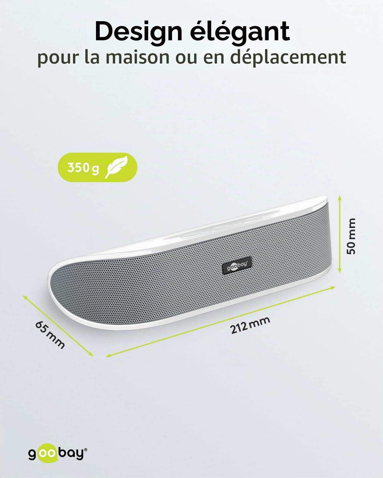 Goobay 95122 Barre de son de 6W, Haut-parleur stéréo pour PC, TV et ordinateur portable, blanc