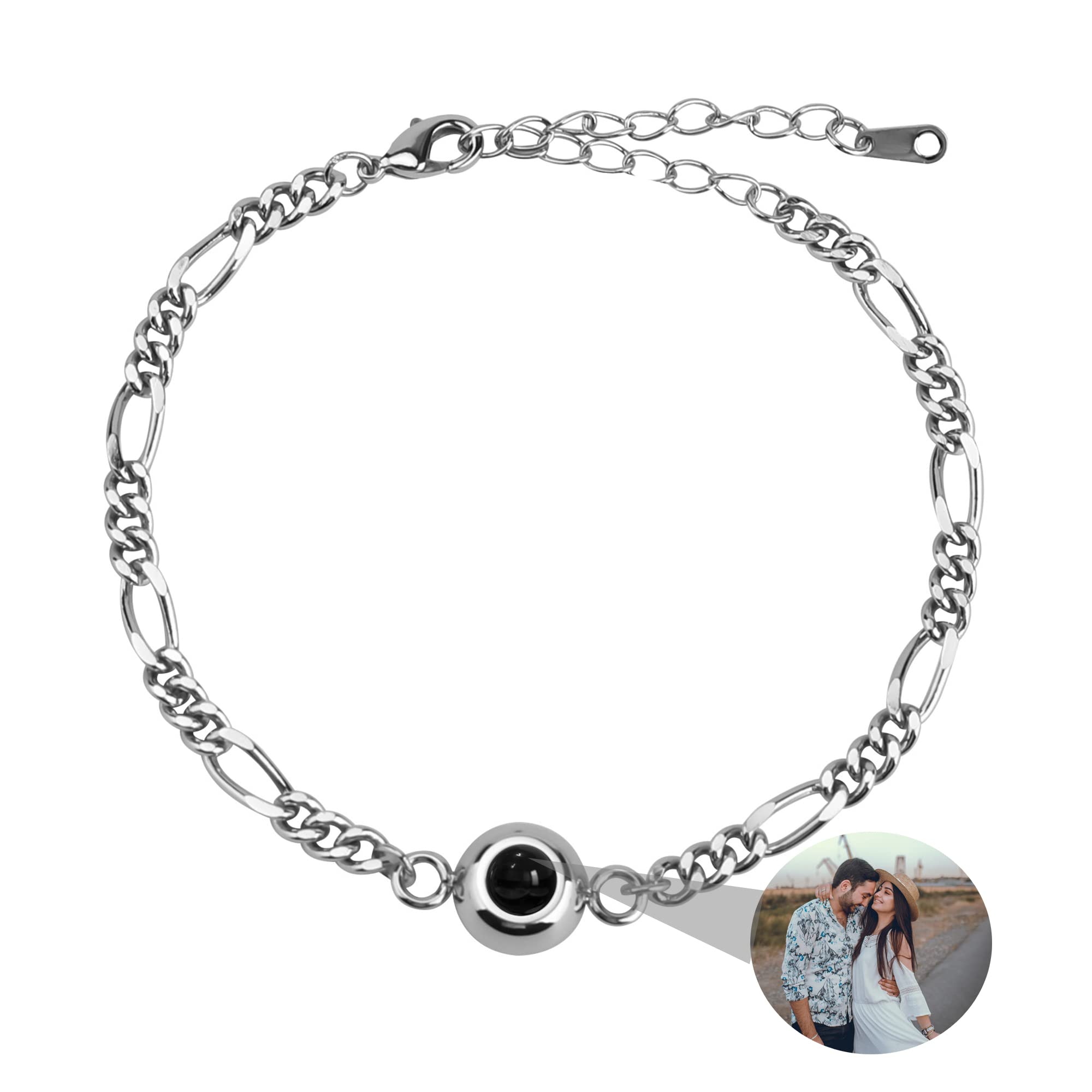 ZopmopaePulseras de fotos personalizadas para parejas, pulseras de fotos personalizadas con fotos, pulseras de fotos circulares, cadena de eslabones, pulseras de proyección de fotos para mujeres, hombres
