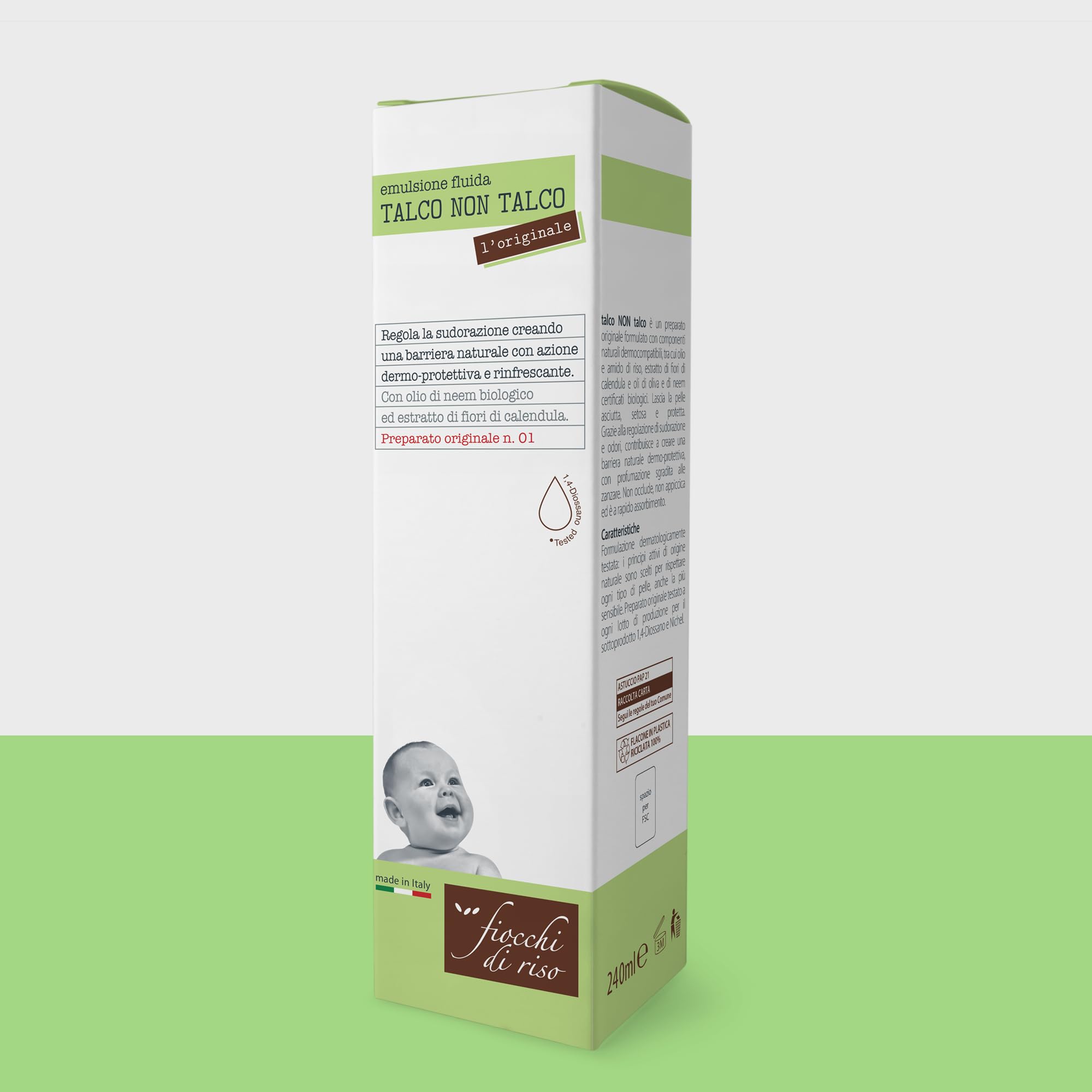Fiocchi di Riso - Talco NON Talco ORIGINALE - 240ml - SUDORAZIONE E ZANZARE - Crea una barriera naturale con profumazione sgradita alle zanzare