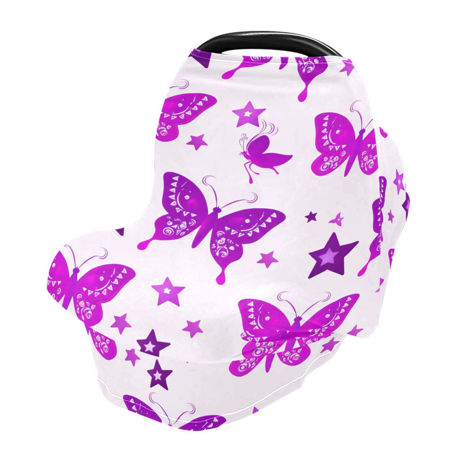 Nesatuwa Baby Car Seat Cover Beautiful Butterflies Breastfeeding Covers Stretchy Breathable Multi-Use Cover Carseat Canopy for Girls and Boys