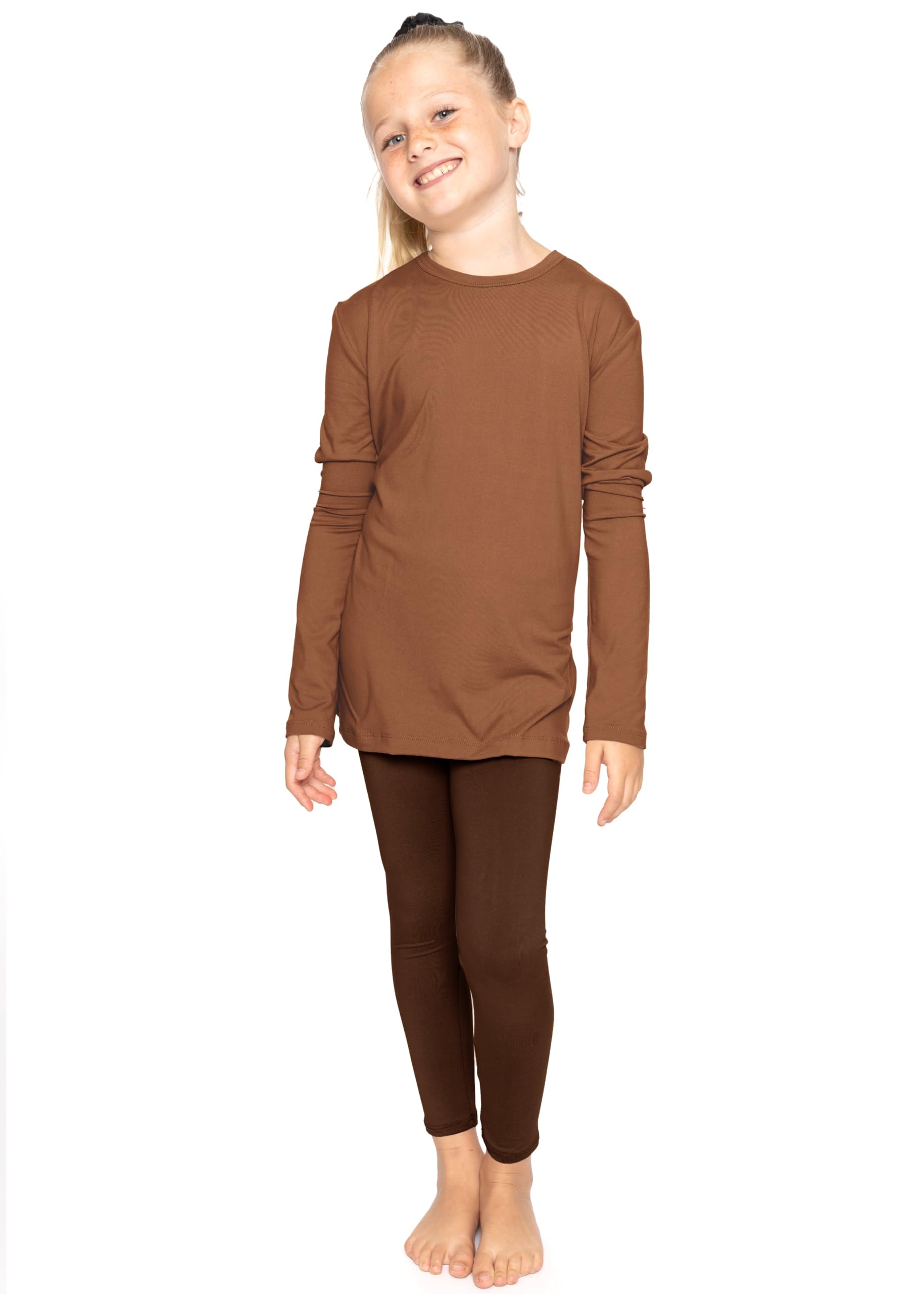STRETCH IS COMFORT Girls 2 Piece Hoodie Short Sleeve Long Sleeve Crew Neck Top and Leggings Set Kids Thermals Underwear Set