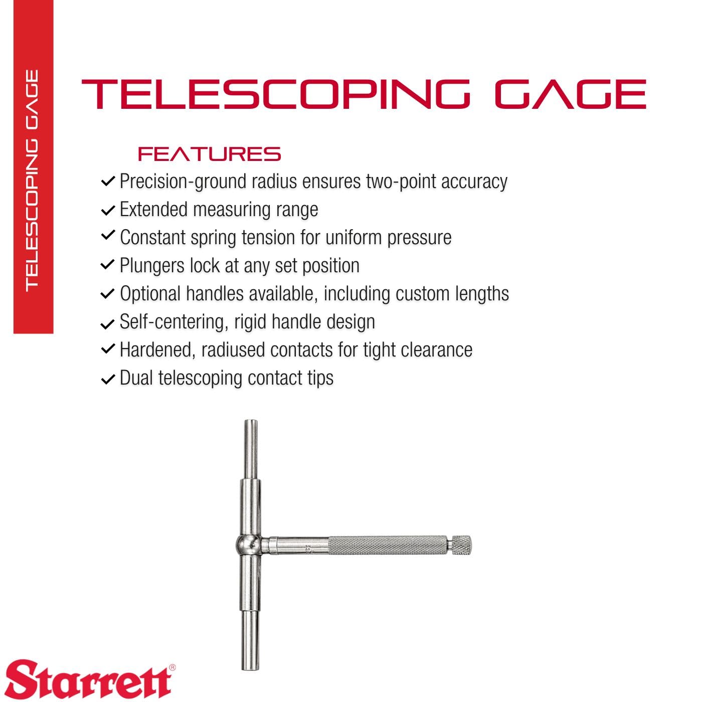 Starrett Telescoping Gage, Self-Centering with Two Arms - Ideal for Determining True Size of Holes, Slots and Recesses - 2-1/8" - 3-1/2" Range, 2-3/8" Handle Length - 579E