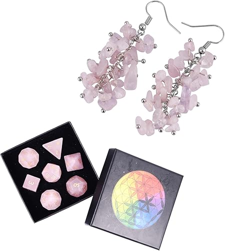 Nupuyai Juego de 7 dados poliédricos de cristal curativo irregular natural y 7 dados poliédricos de cristal para RPG MTG, Piedra