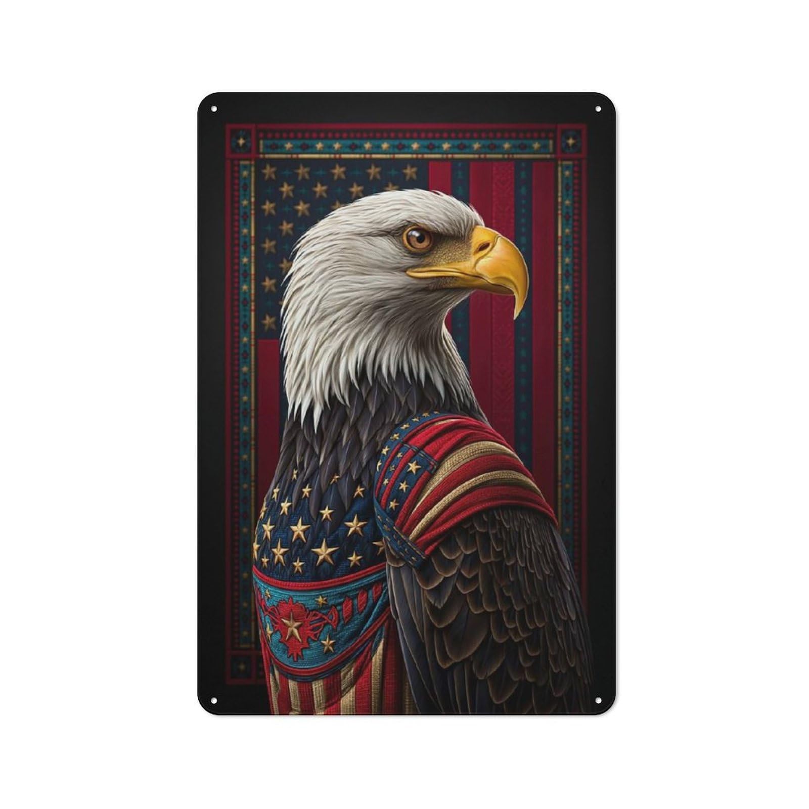 Tin Wall Plaque 30x20cm with Patriotic Eagle with American Flag for Hobby Room Or Studio, for Themed Interiors in Hobby Rooms And Studios