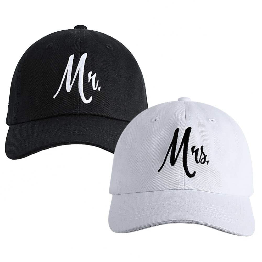 Dinntty Unisex Black And White Mr And Mrs Embroidered Baseball Caps 2Pcs Adjustable Hats Sports Hats Couples Caps For Honeymoon Wedding Gift