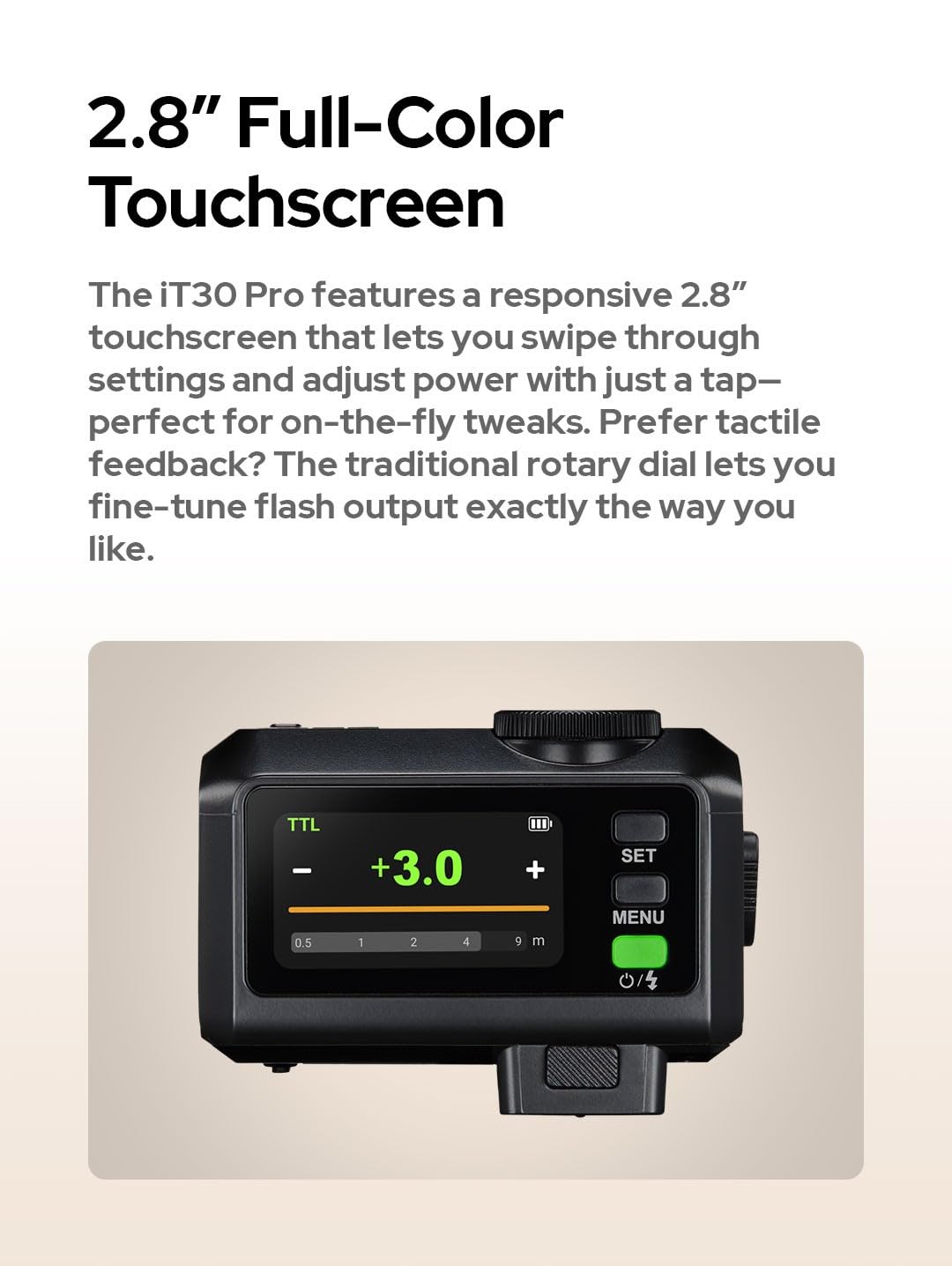 Godox iT30 Pro Flash Mini TTL per Fotocamere Leica, Wireless 2.4G HSS 1/8000s Touchscreen, Ricaricabile Nero
