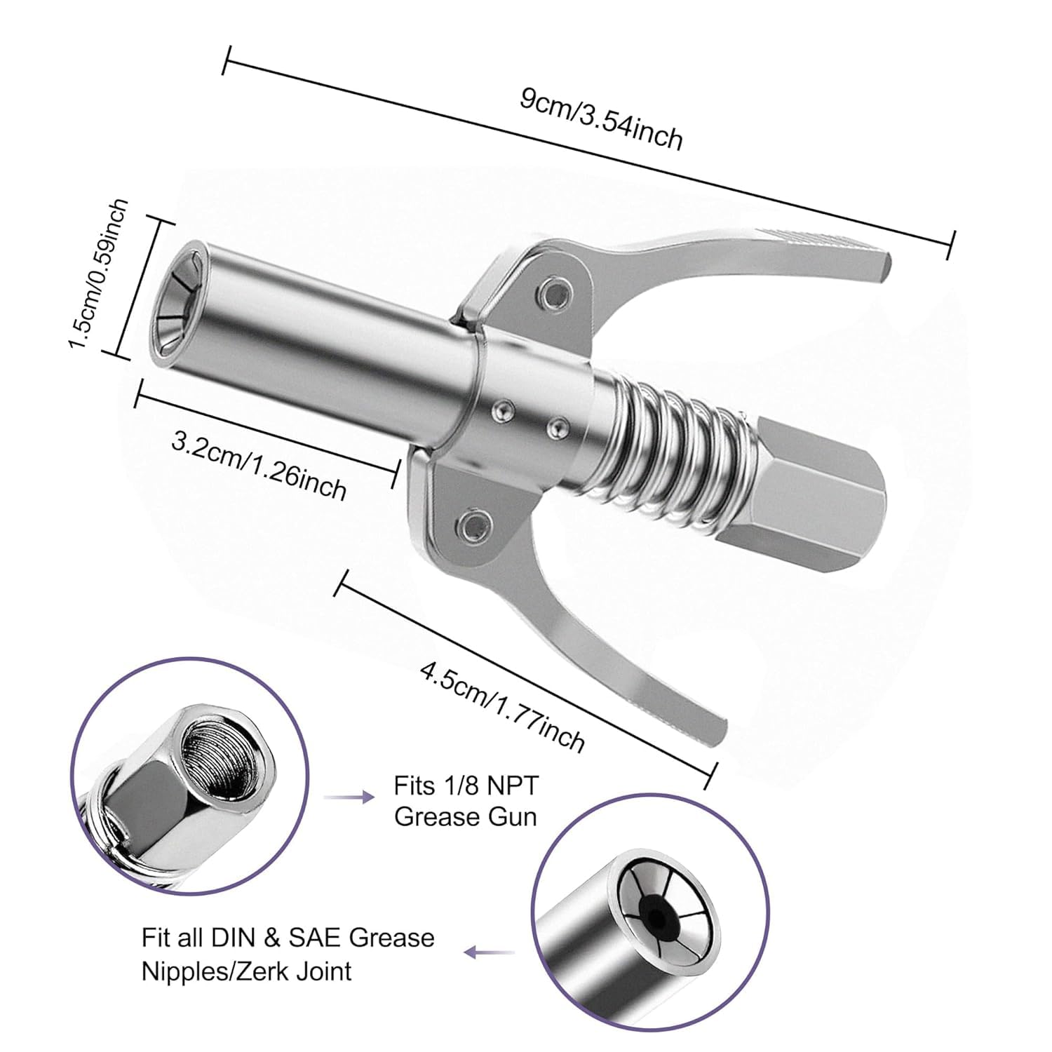 VIPREKHO Grease Gun Coupler, Steering Lock Release Grease Coupler, 12000 PSI Quick Release Metal Grease Gun Coupler Dual Handle Grease Gun Tip 30cm Hose Compatible | 1 Pcs 2