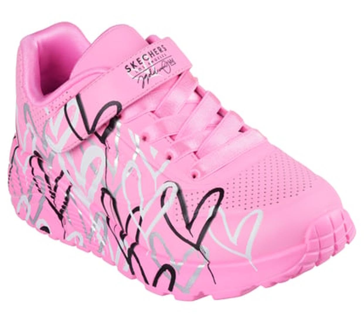 Skechers Girl's Uno Lite Love Levitate Sneakers, Hot Pink Synthetic/Multi Trim, 10.5 UK Child