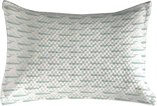 Ambesonne Whales Quilted Pillowcover, Abstract Symmetric Mammal Fish with Marine Themed Ornamental Illustration, Standard King Size Accent Pillow Cover for Bedroom, 36" x 20", Mint Green and White