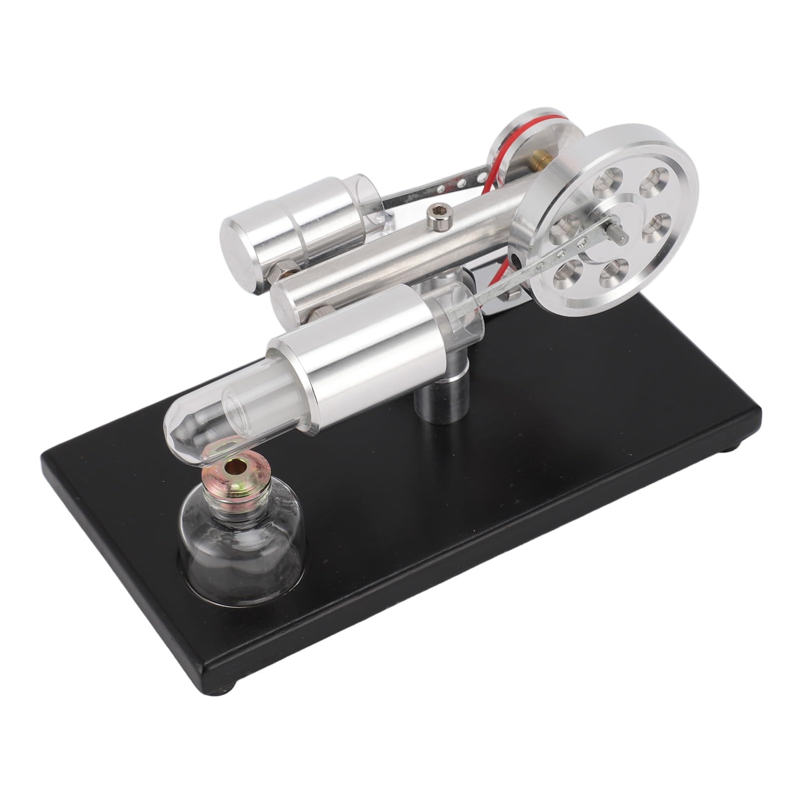 Modello di Motore Sterling Generatore di Energia Elettrica a Luce LED Colorata per Giocattoli Educativi Materiale Piastra di Base CNC Lega di Alluminio Vetro Legno di Pino