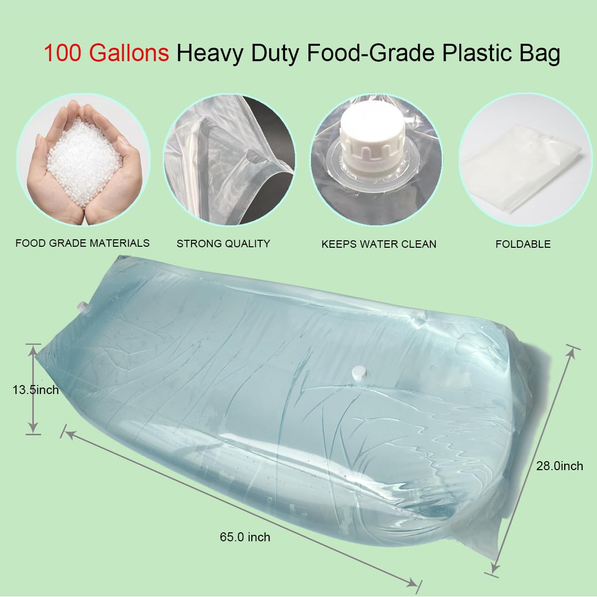 Yonawlsy Foldable Water Bladder, Bathtub Bladder BPA Free, Hold Up to 100 Gallons of Fresh Drinking Water, Using for Camping, Gardening or Disaster and Hurricane Survival