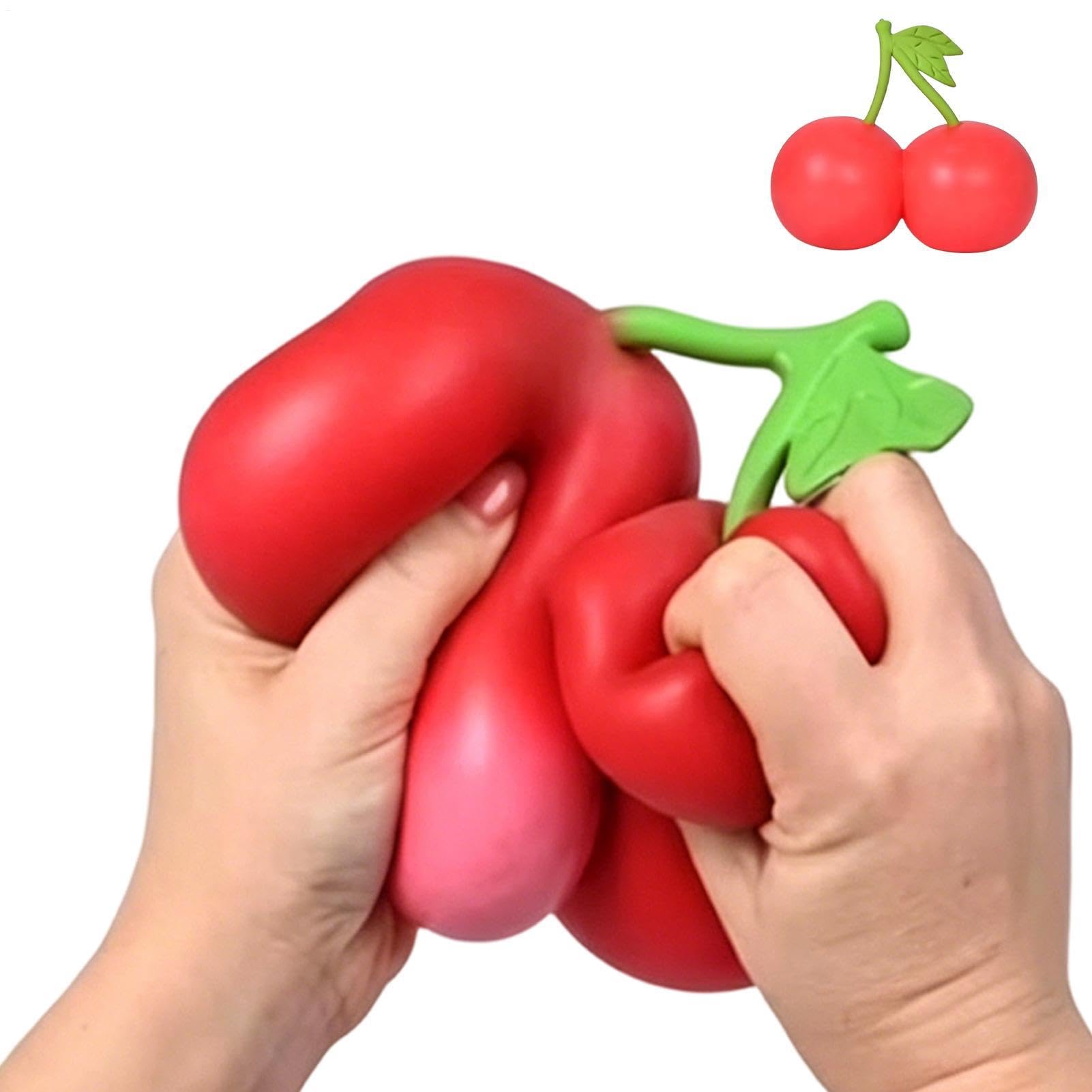 Giant Cherry Stress Ball, Slow Rebound Squeeze Toy, Cherry Fidget Sensory Toy, Anti Stress Ball, for Kids Teens Home Travel Birthday Party Favors Classroom Prizes Goodie Bags 16x8x13.5cm