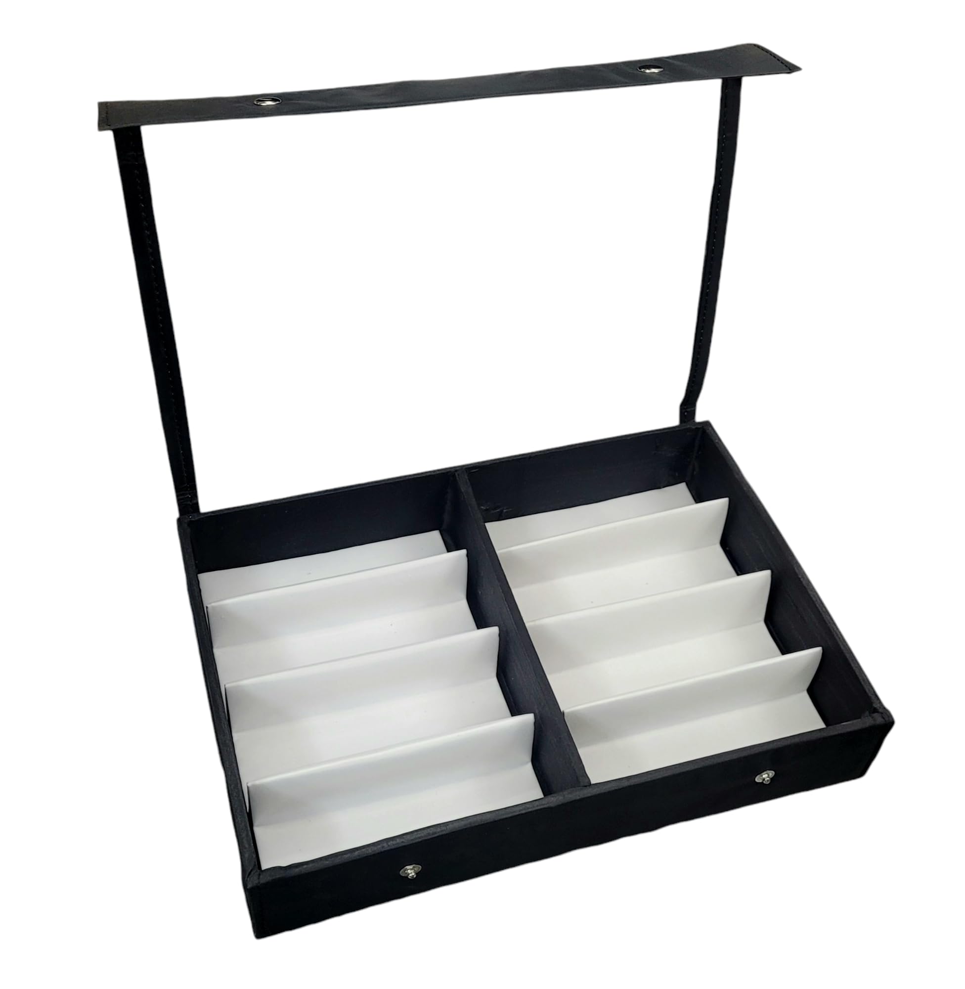 Sunglass,Goggles And Eyewear Leather Storage Box Case Cover Organizer Compartment for 8pcs eyewear storage in clear black color-image-0