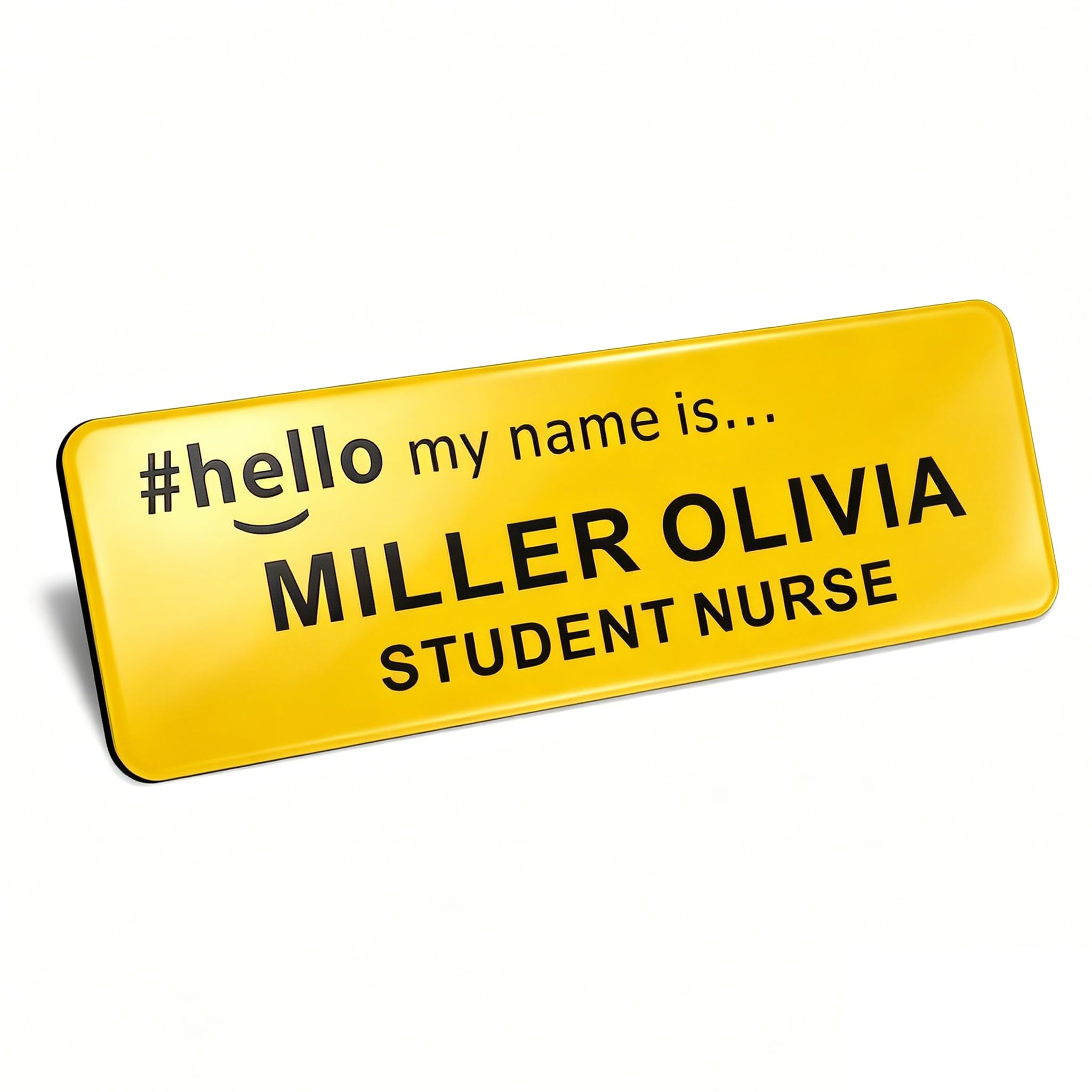 Personalised Name Badges Custom Name Badges for Work Laser Engraved Name Tags Hello My Name is Badge for School Teacher Kids Business Work Lable Sign Employee Name Plate (Yellow, Design 2)