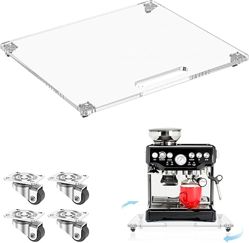 Bandeja deslizante enrollable de 360 para cafetera y electrodomésticos de cocina, deslizadores acrílicos de 14 x 13 pulgadas con ruedas de goma