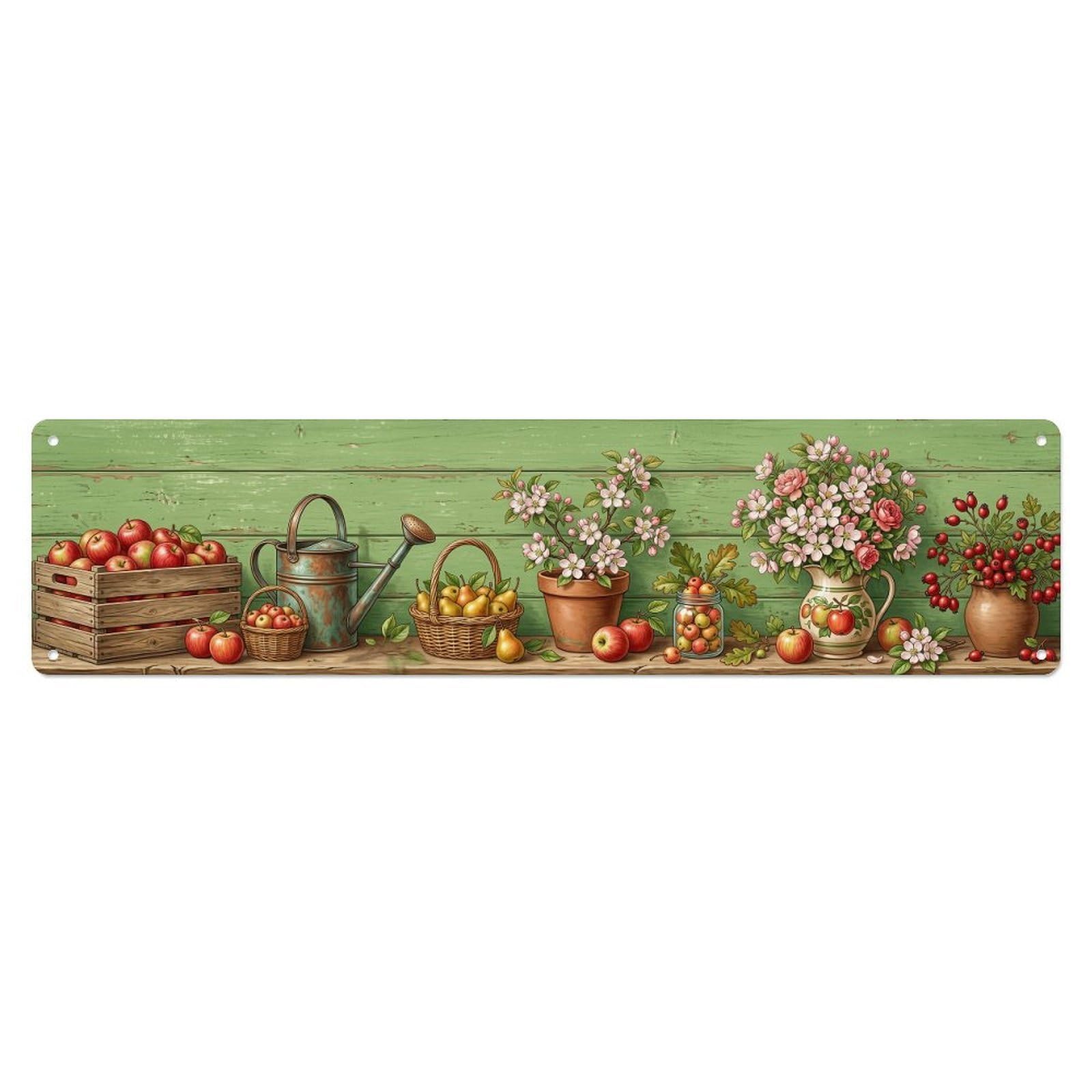 Floral Garden Tools Orchard Harvest Pattern Print Metal Tin Sign