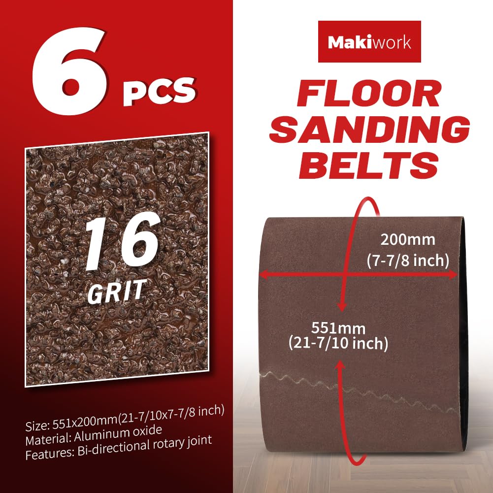 Juego de 6 bandas de lija de 551 x 200 mm, grano 16, óxido de aluminio para lijadoras de parquet (Bona, Lägler, Künzle & Tasin), calidad profesional para suelos de parquet