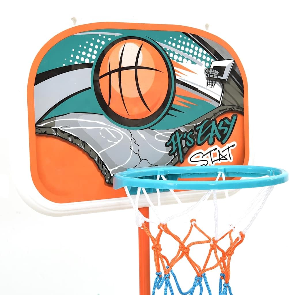 Tragbares Basketball Spiel Set mit höhenverstellbarem Basketballkorb 133 bis 160 cm, PE und Eisen, Ball, Pumpe, Netz, für Indoor Outdoor Garten, Hof, Terrasse, Spielzimmer Training