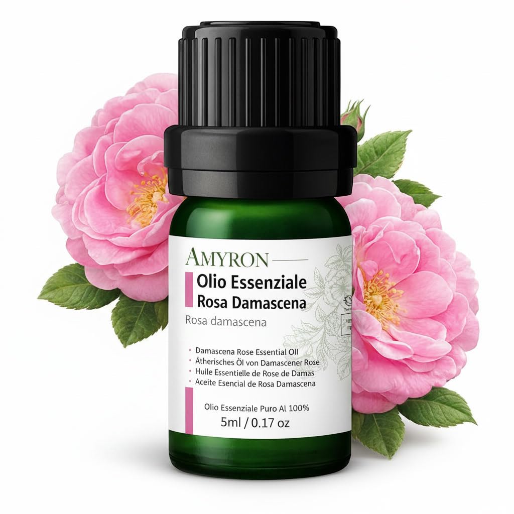 Ätherisches Öl Damaszener Rose 100% Rein 5ml/ 100% Natürlich/Ideal für Aromatherapie und Diffusoren/Aromatische Massagen/Topische Anwendung/Lebensmittelverwendung.