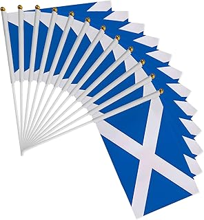 12 Pcs Scotland Stick Flag, 14x21cm Scotland Scottish Flag HandHeld Mini Flag With 12" White Solid Pole, Small Scottish Flags on Stick Hand Held Stick Flags, National Flags Fade Resistant