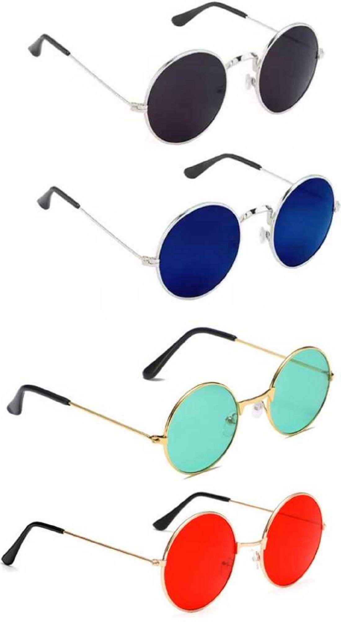 Iflash Unisex Adult Round Sunglasses Black Frame Black Blue Lens