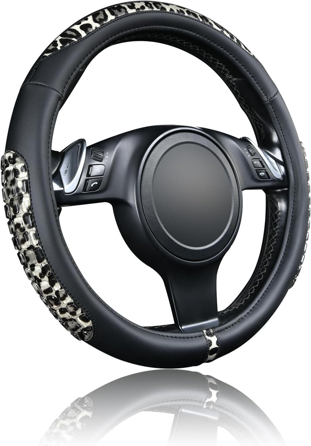 MIXEN Steering Wheel Cover for Women Girls, Universal Fit 15 inch Fur Car Wheel Cover & Handbrake Cover & Gear Shift Cover Set, Fashion Leopard Winter Warm Fluffy Vehicle Wheel Protector-image-34