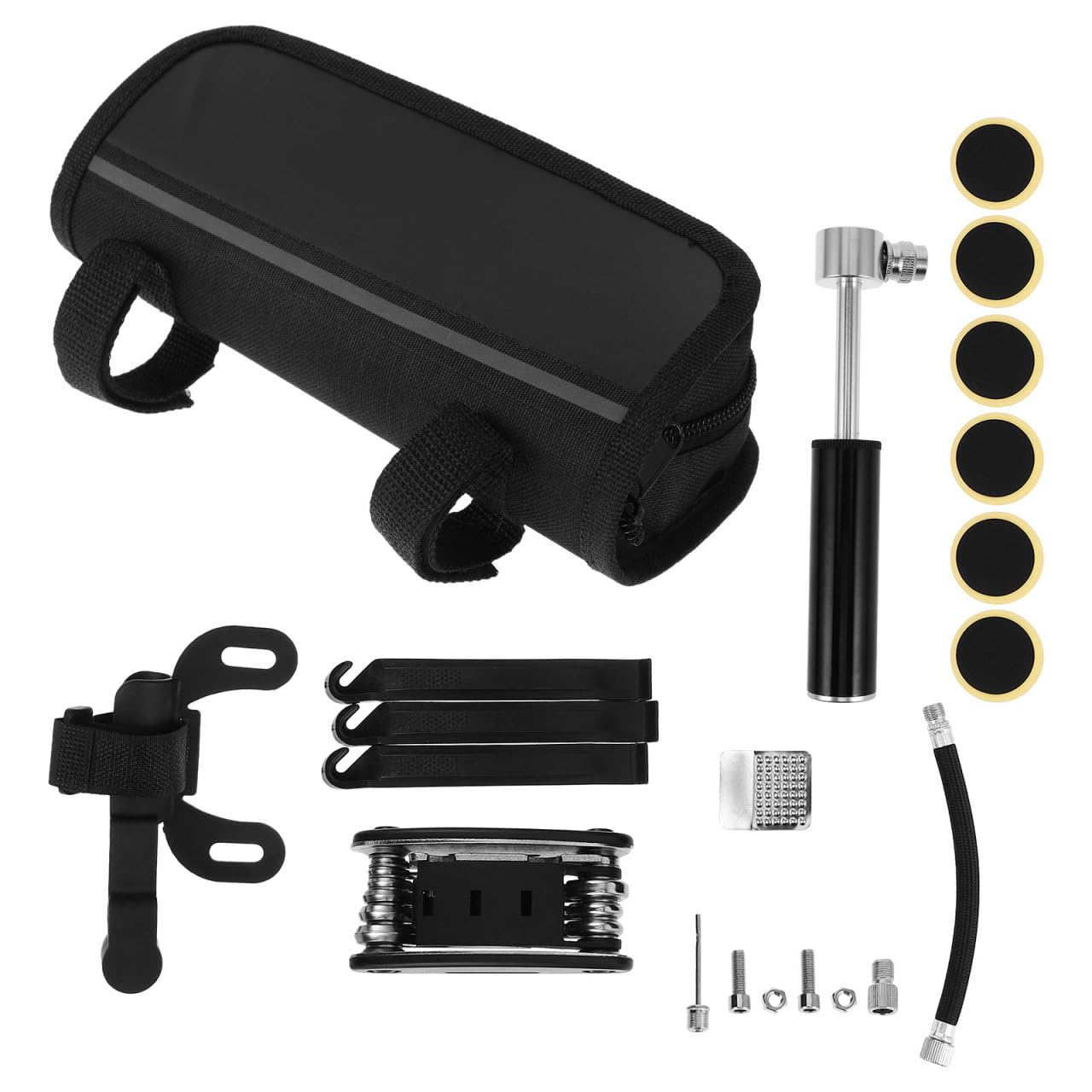 milisten 1set multi-function bike repair tool kit with portable mini pump and tire patch kit for efficient repairs mountain and road includes tire levers and inner tube patches
