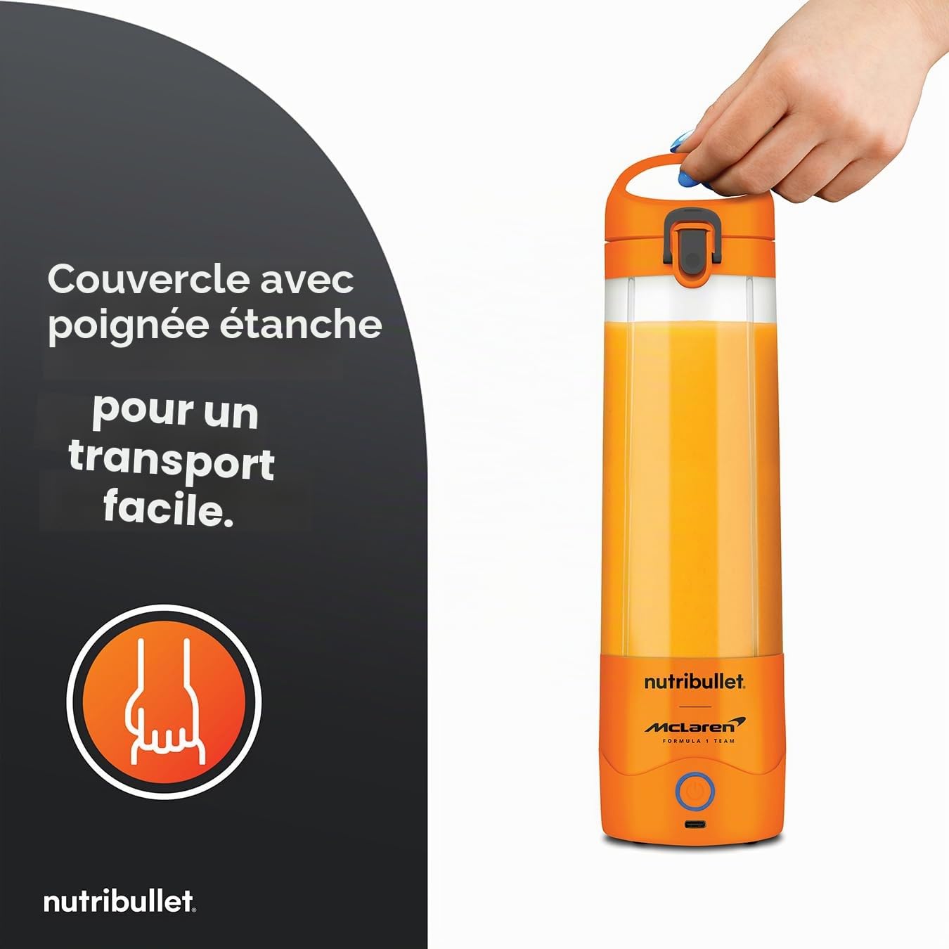 nutribullet Mixeur portable en collaboration avec l'équipe McLaren Formula 1 – Papaye – Couvercle anti-fuite – Lame d'extraction puissante – Charge USB-C – Plus de 15 cycles de mélange – Jus et