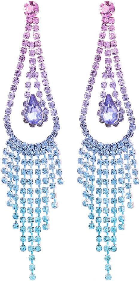 Colorful Rhinestone Long Tassel Drop Earrings Crystal Chandelier Wedding Party Prom Earrings Jewelry Gifts for Women Wedding Party Jewelry