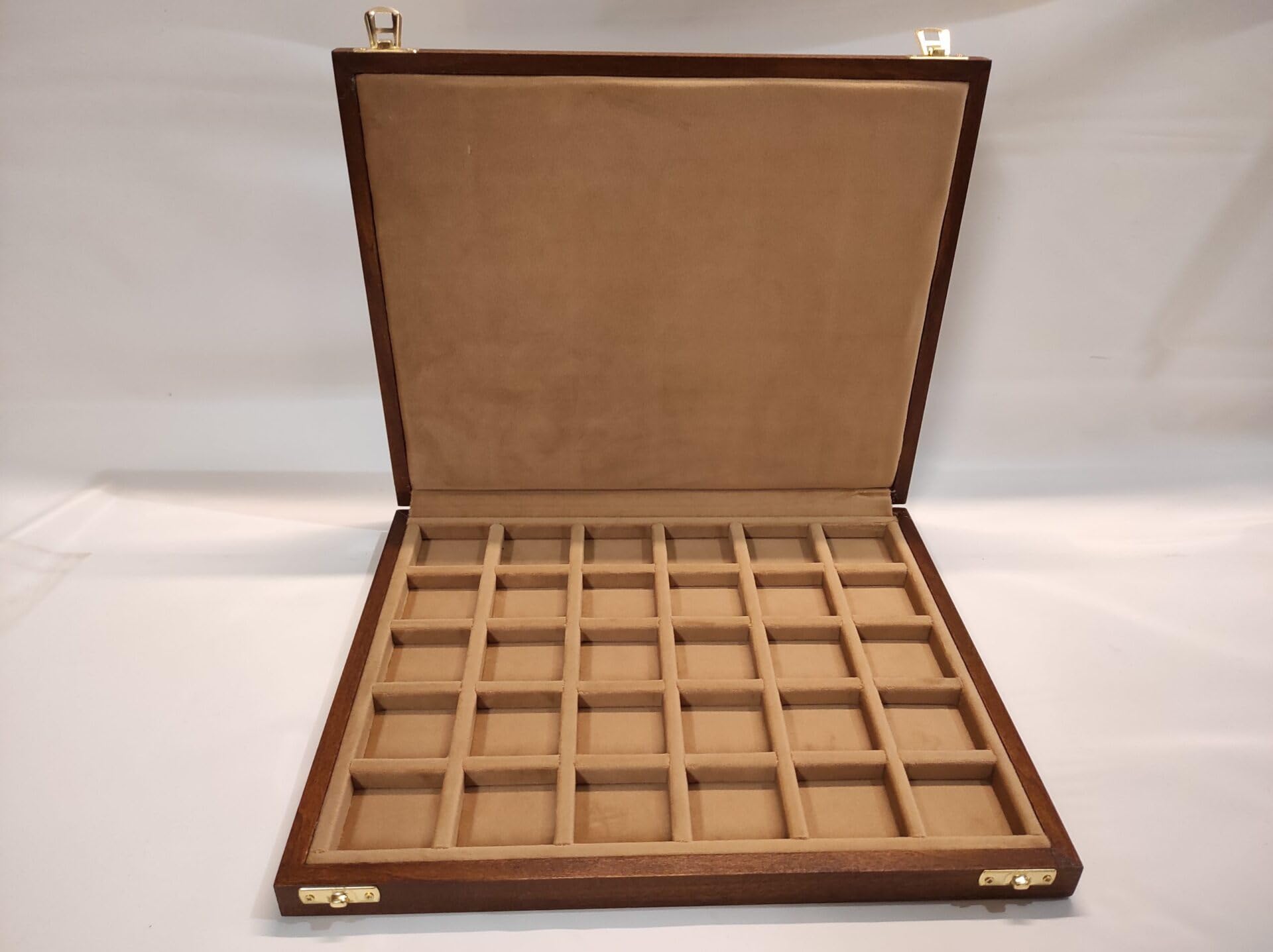 Caja para Monedas y medallas de Madera 30 Compartimentos 40x40 mm con Terciopelo a Elegir, Artesanal, numismática, coleccionista
