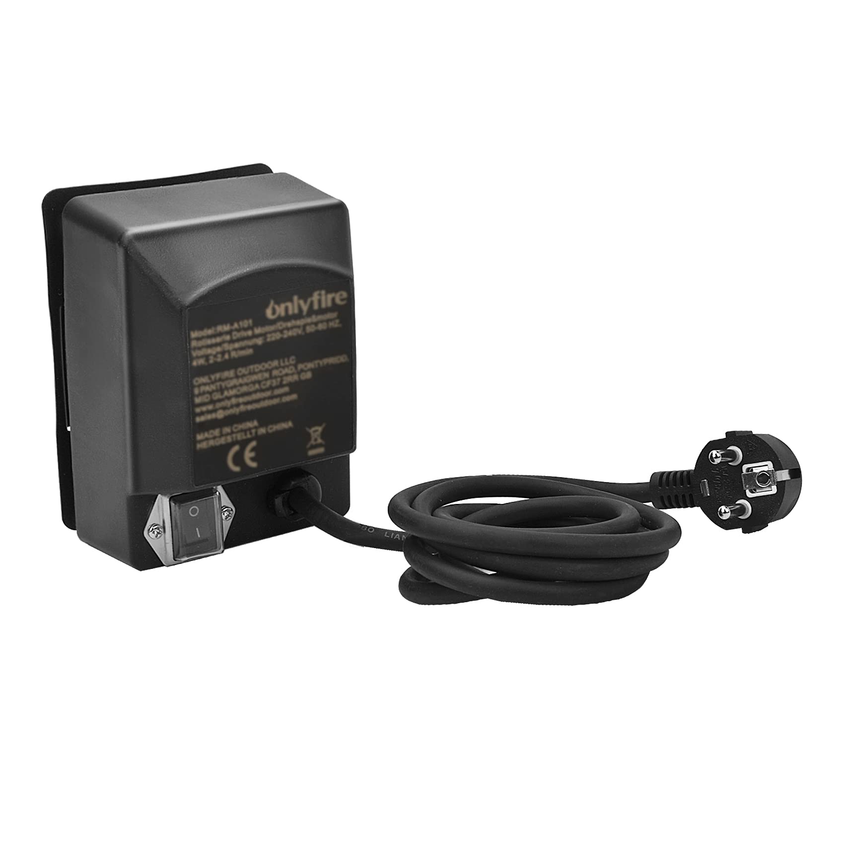 onlyfire Moteur Tourne Broche 220V-240V pour Rôtisserie Électrique, Moteur pour Tournebroche Barbecue, Capacité de Charge 18 kg, Vitesse 2 TR/Min, Câble de 1.5 m, Noir