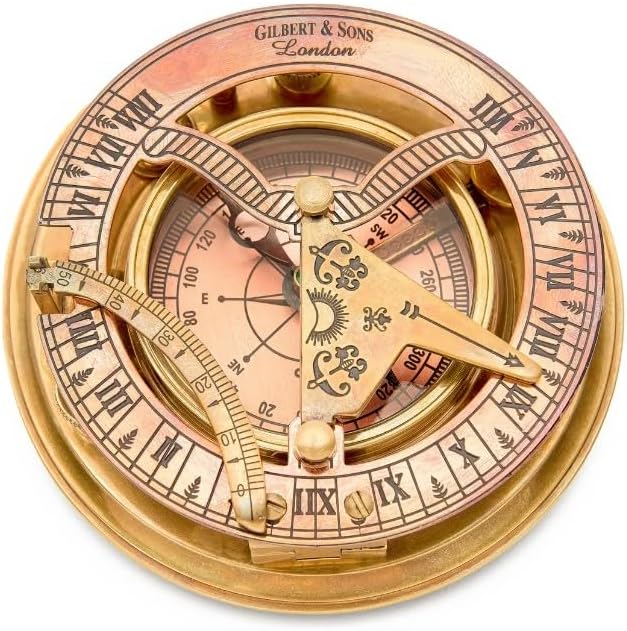 Gilbert & Sons London Brass Sundial Compass, Vintage Style