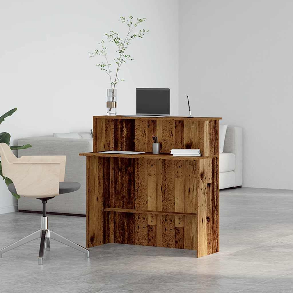 Gecheer Empfangstheke Altholz-Optik 100x50x103,5 cm Holzwerkstoff, Empfangstresen, Salon Empfangstheke, Kassentheke, Empfangstisch, Büro Empfangstheke