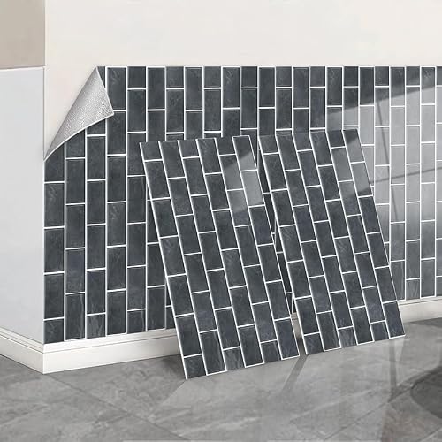 Lmysxaoz 04-Black Brick Black Brick Stick On Tiles Self Adhesive Wall For Kitchen Bathroom 60Cmx30cm Peel And Tile Stickers Thicken Vinyl Waterproof Walls,30Pcs=57Sq.ft