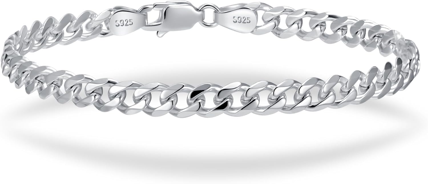 S925 Sterling Silver 6mm Cuban Link Chain Bracelets for Men,2.5mm Rope Chain Mens Bracelet Set for Men's&woman,Trendy hip-hop stacking Chain Gift Boyfriend/Girlfriend,Non Tarnish Hypoallergenic