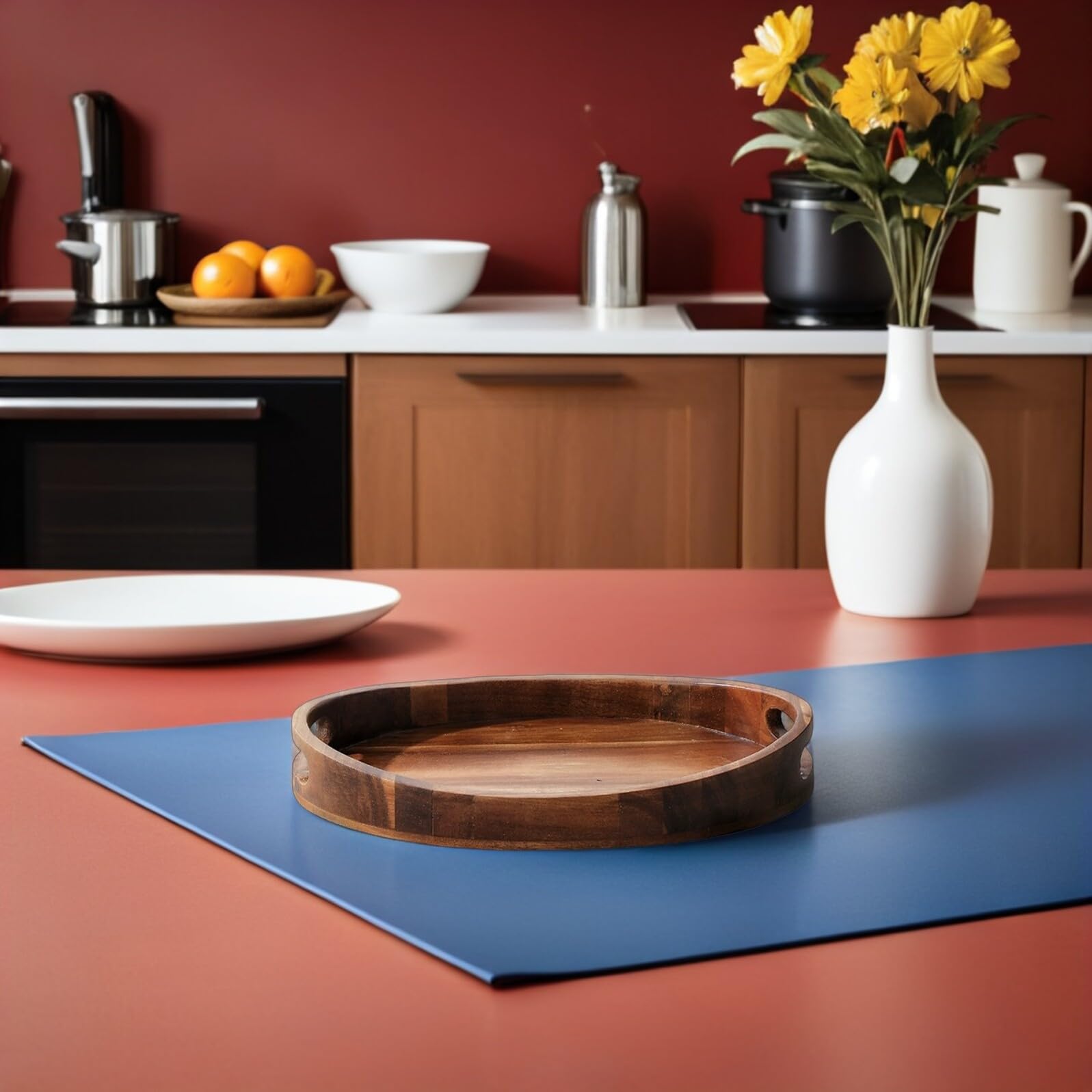Ipetboom Bandeja Ovalada de Madera Maciza Estilo Japonés Bandeja para Servir Desayunos Frutas Refrigerios para Mesa de Centro Encimera