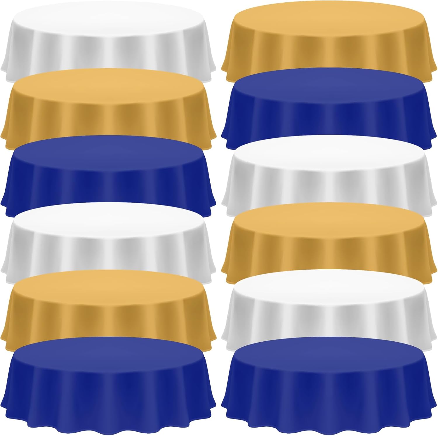 Amylove 12 Pcs Happy Hanukkah Party Tablecloth Decorations, Round Plastic Jewish Chanukah Party Table Cover Backdrop Banner for Hanukkah Jewish Festival Holiday, 84 Inch, Blue White Gold