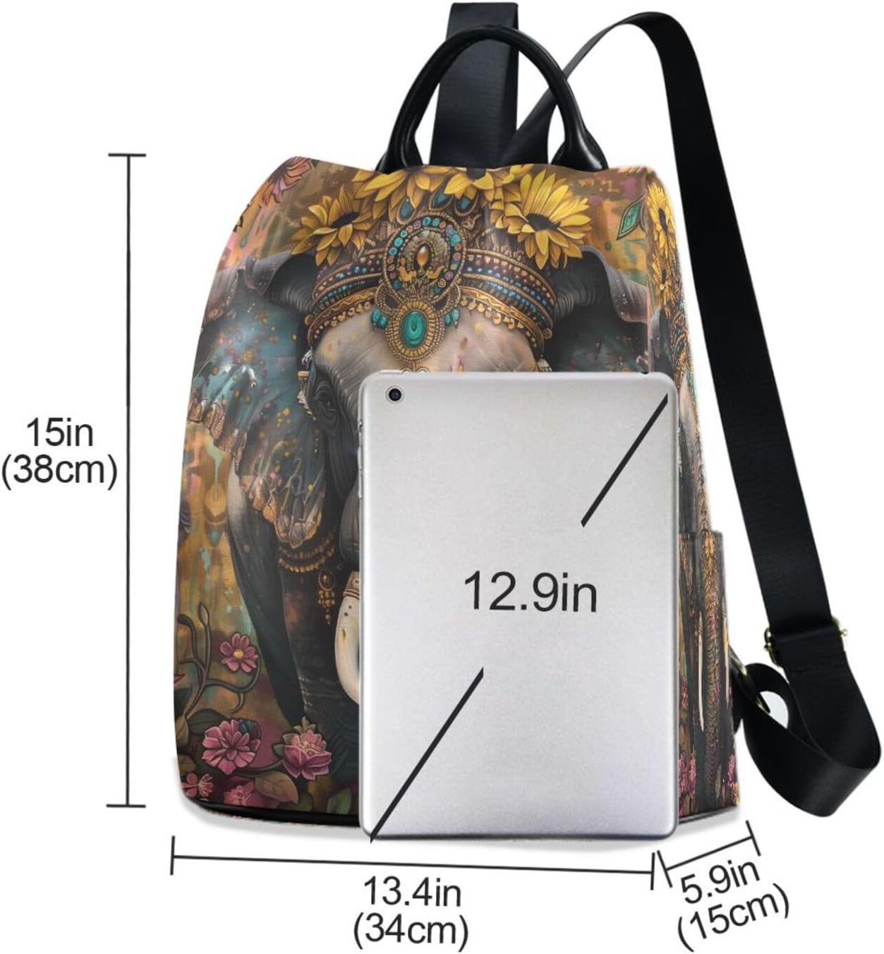 Cool Sunflower Elephant Pattern Backpack Purse Fashion BackPack Shoulder Bag Trips Hiking Camping Rucksack Pack for Women