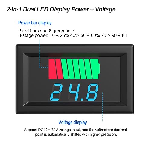 Miniatura 2 de Medidor de batería de CC, indicador de voltaje de capacidad de batería 2 en 1, 12 V, 24 V, 36 V, 48 V, 60 V, probador de batería digital LED -
