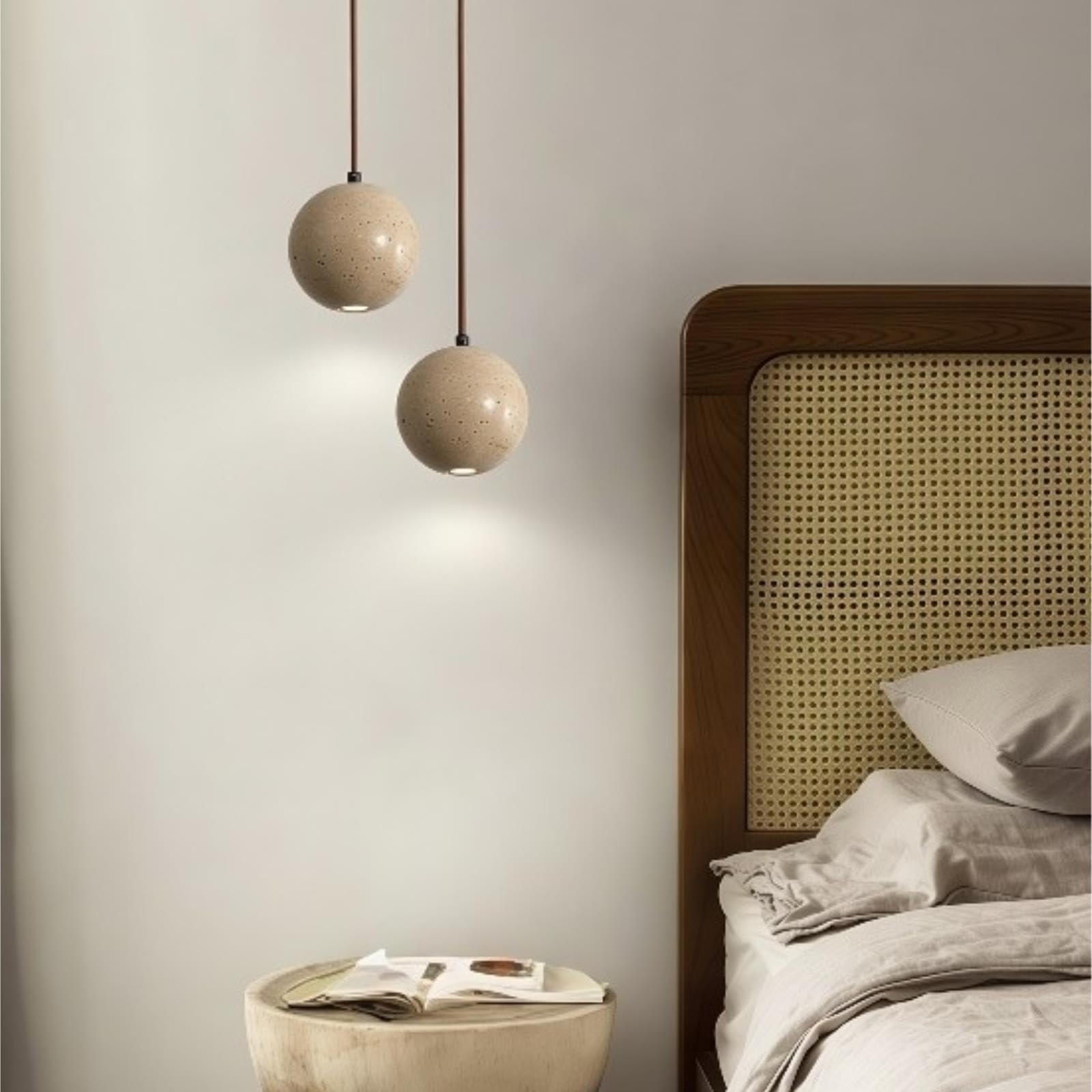 Lampada A Sospensione Sferica Piccola In Travertino Stile Giapponese