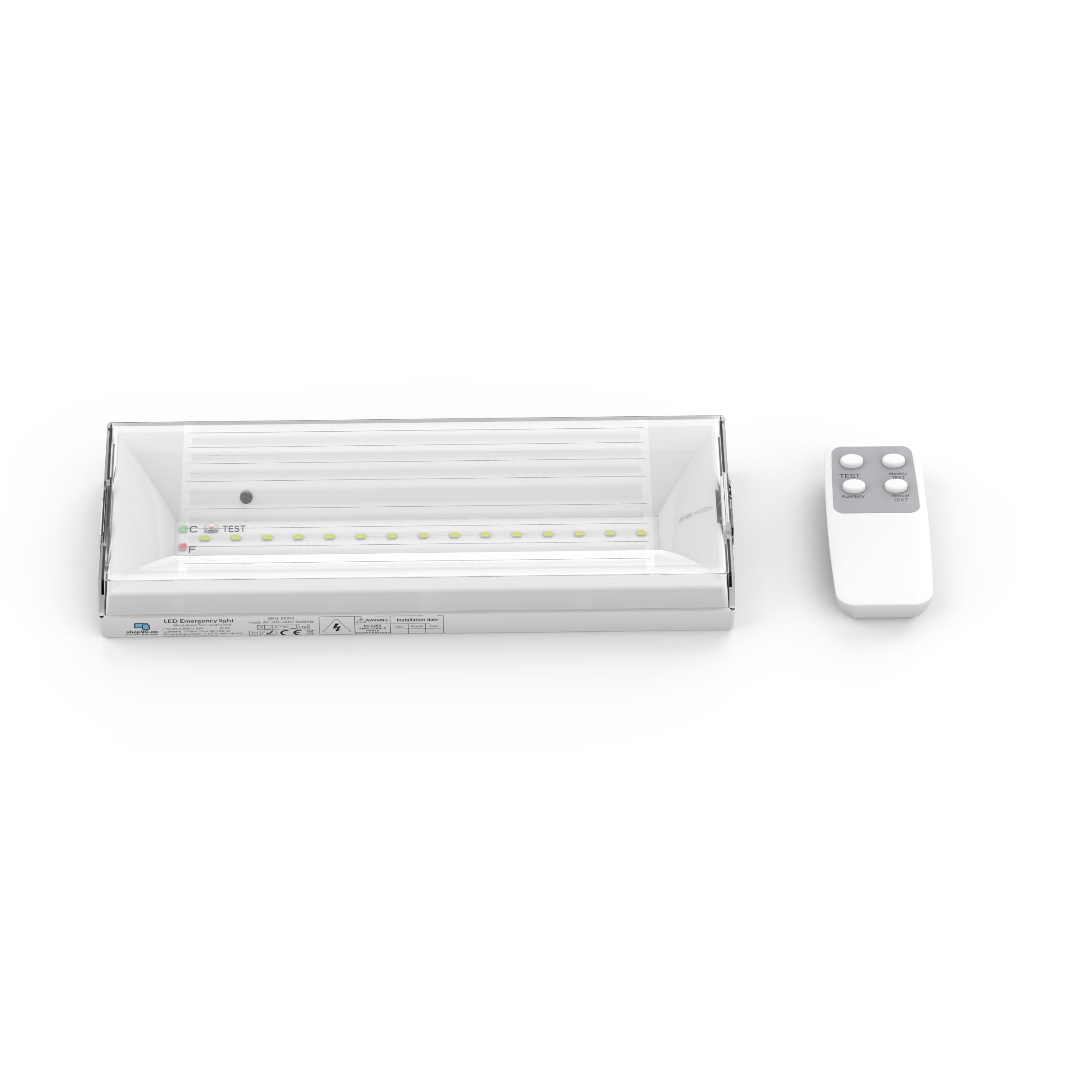 shopVG IP 20 LED światło ciągłe, oświetlenie awaryjne, wyjście awaryjne, światło drogi ewakuacyjnej, droga ewakuacyjna, z pilotem zdalnego sterowania
