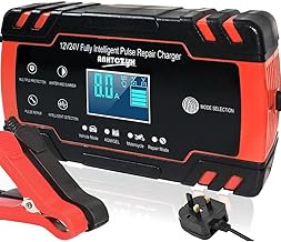 12V/24V 8Amp Car Battery Charger, Automatic Smart Battery Charger with Intelligent Charges, Repairs, Maintains Lead Acid Batteries, Car, Motorcycle, Boat Mower Battery