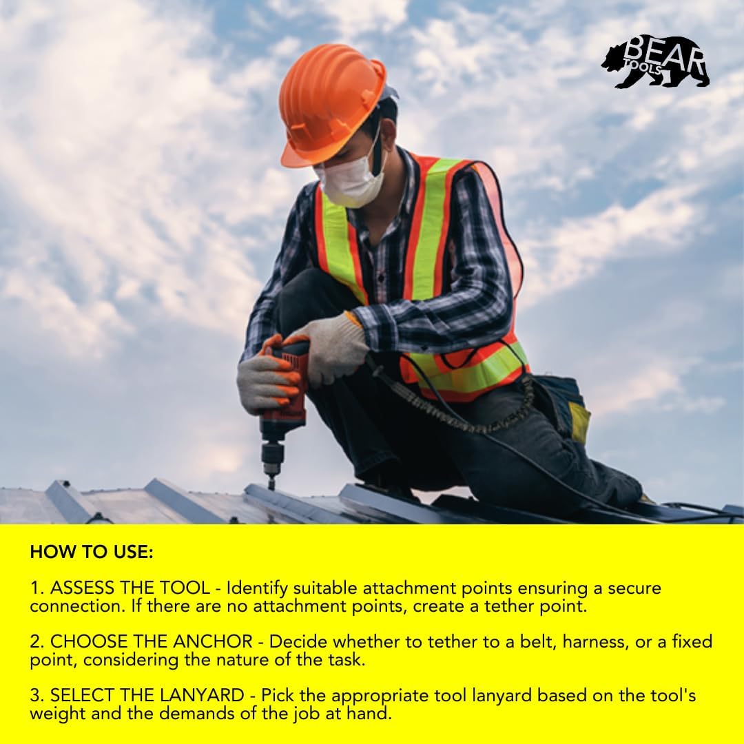 BearTOOLS Tool Lanyard with Single Carabiner and Adjustable Loop End, Standard Length, Maximum Weight Limit 8KG / 17.6lb, Aluminum Screw Lock Carabiner with Shock Cord Stopper, 09220S (20 Pack)