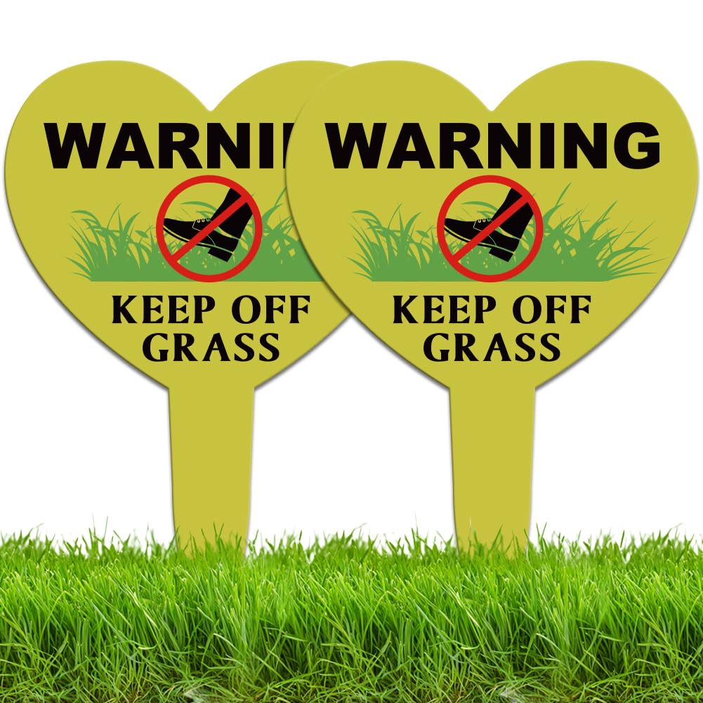 WEBEEDY 2 Pack Warning Keep Off Grass Signs with Stake, 25x35cm Double Sided Metal Stay off Lawn Signs for Yard, Funny Yard Signs for Garden Lawn Grass Pack Outdoor Use - Weatheproof Aluminum
