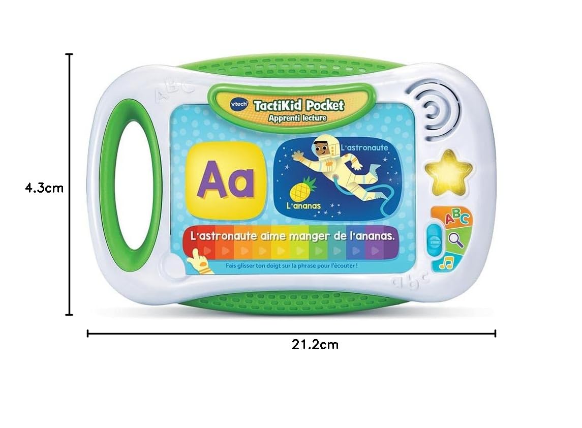 VTech - TactiKid Pocket Apprenti Lecture, Tablette Tactile sans Écran, Jouet Interactif pour Apprendre à Lire, 14 Fiches d'Activités, Cadeau Enfant de 4 Ans à 7 Ans - Contenu en Français