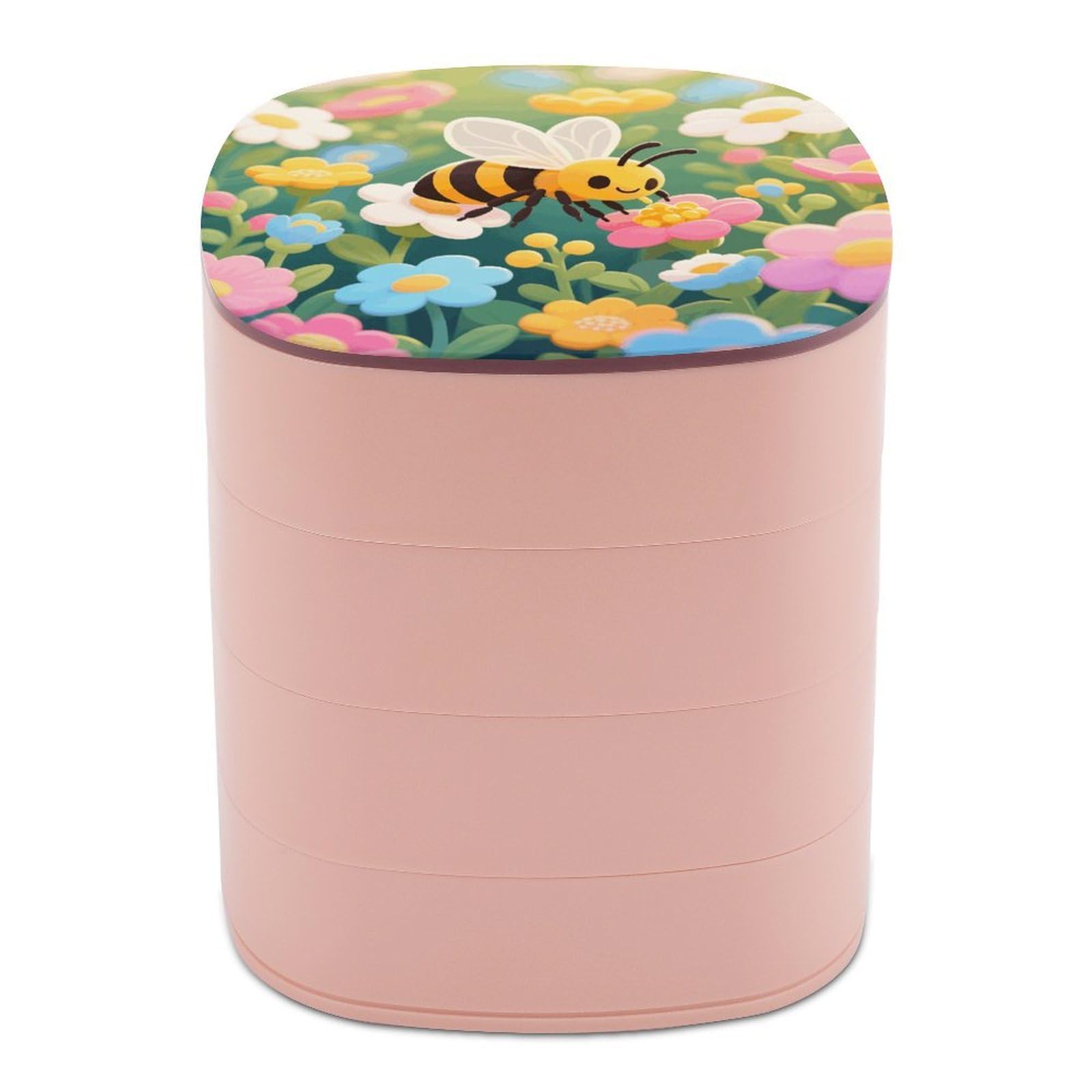 VstaDank Bee Jewelry Box with Mirror 4-Layer Rotating Jewelry Tray Case Portable Jewelry Case Trinket Boxes Trinket Cases Travel Jewelry Organizer Earrings Storage Box