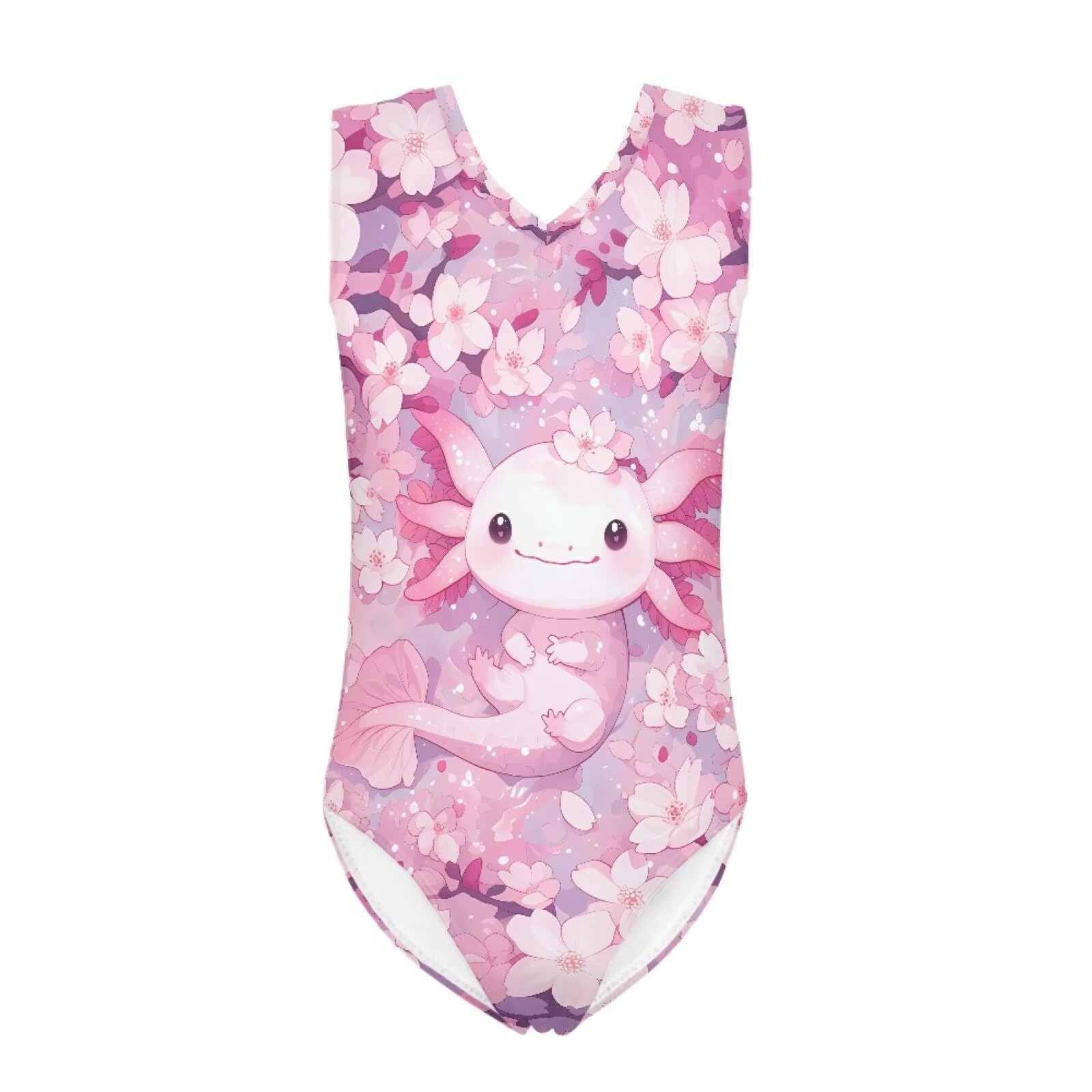 Renewold One-Piece Bikini Swimsuit for Big and Little Girls Axolotl Cherry Blossoms Hawaiian Swimwear Kids Beach Bathing Suit Dance Gymnastic Leotards Practice Outfit Athletic Travel Swimming Suit