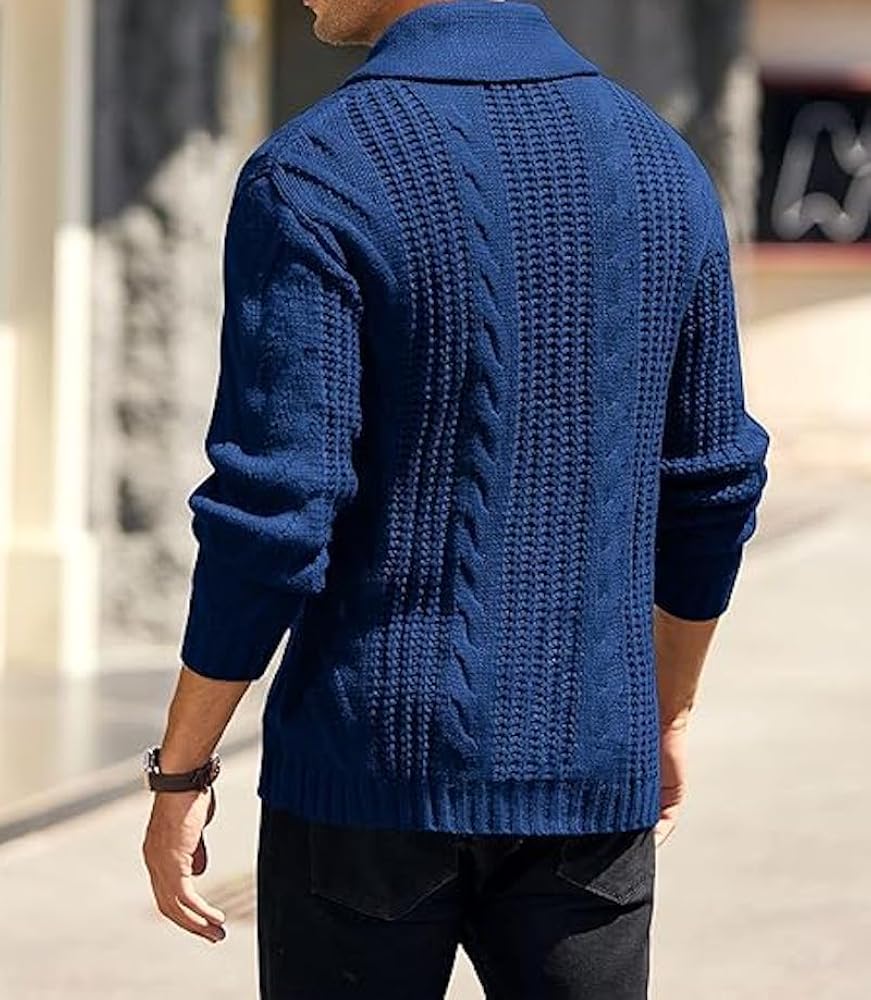 Amazon.com: WSLCN Mens Cable Knitted Shawl Collar Cardigan